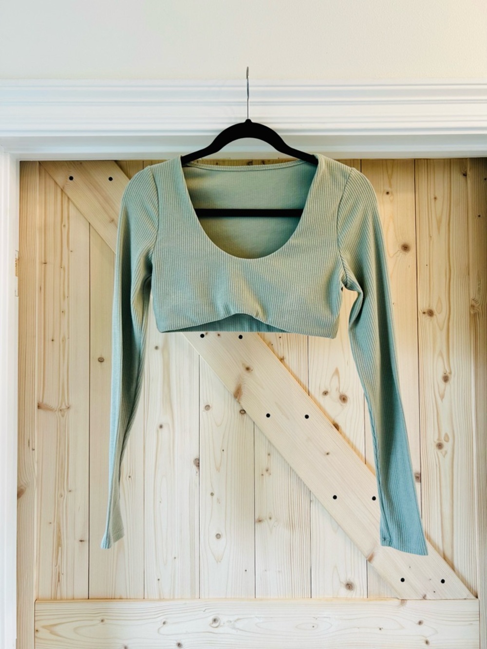 ALO Yoga Sage Ribbed Scoop-Neck Long Sleeve Crop Top